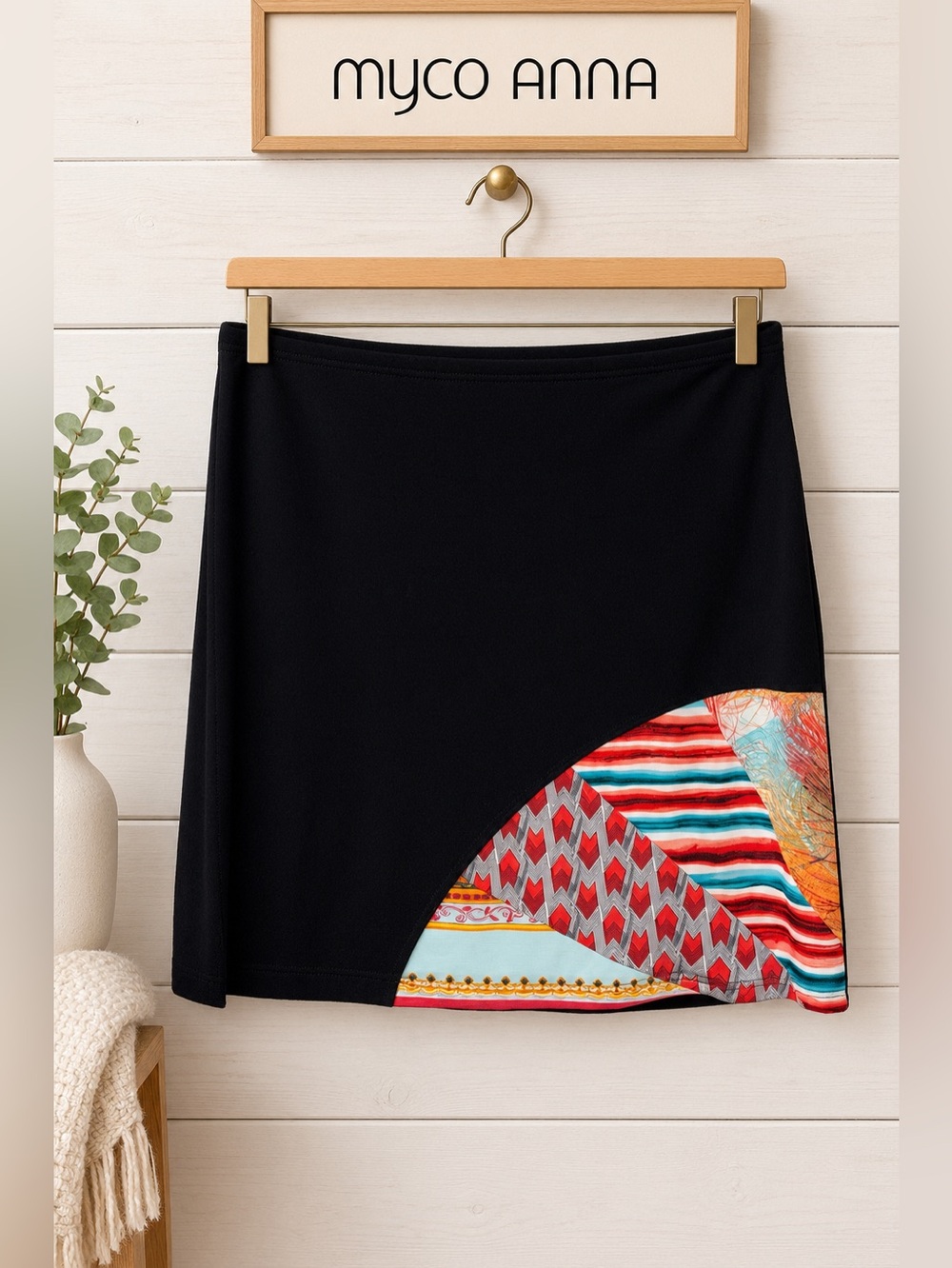 Myco Anna Black Patchwork Mini Skirt – Size XXL